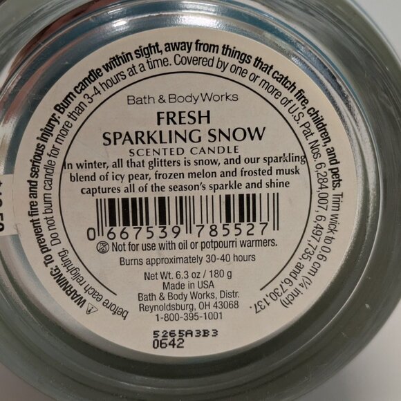 NEW! Bath & Body Works Fresh Sparkling Snow Glass Candle, 6.3oz - Picture 3 of 4
